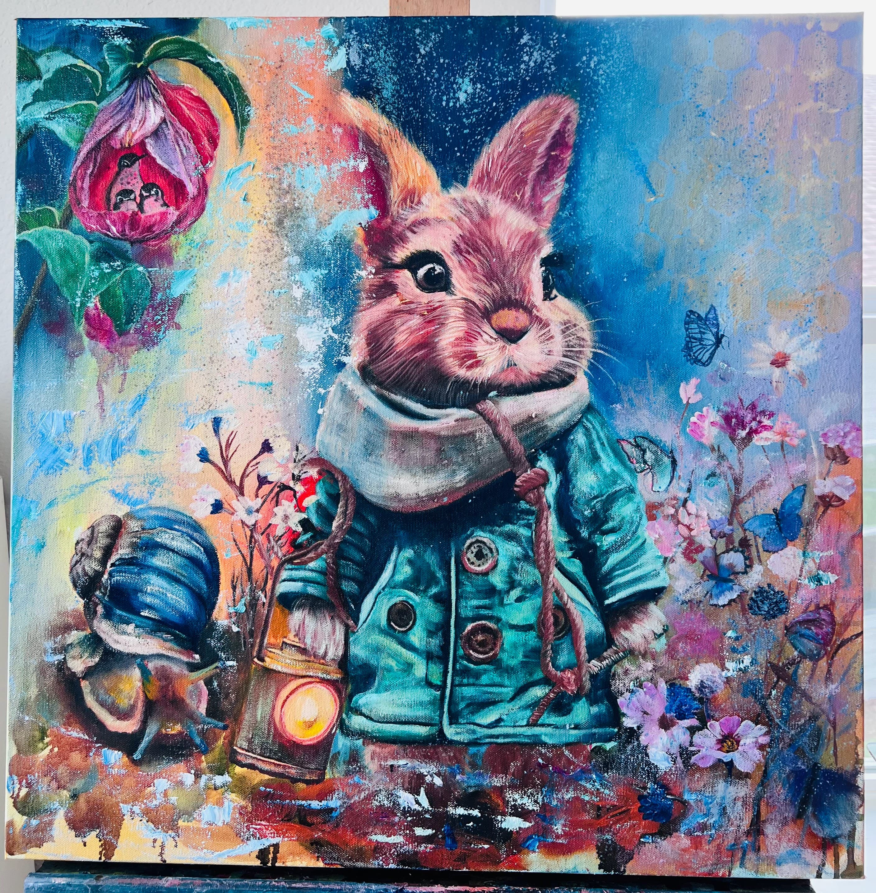 dapper bunny on a magical woodland journey