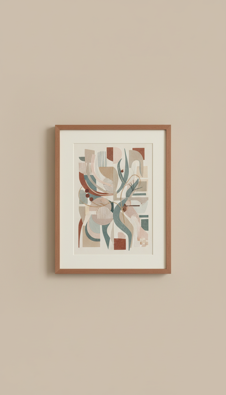 Mixed-Media Framed Artwork with Textural Layers